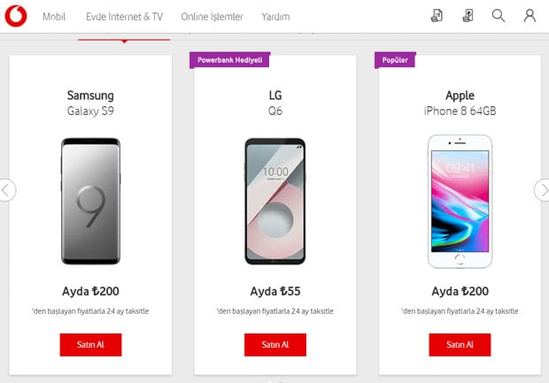 vodafone evde internet online işlemler